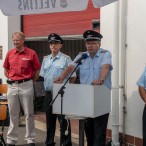 Bürgermeister Dr. Thomas Gans, Stadtbrandmeister Klaus-Dieter Schöder, Ortsbrandmeister Bernd Wiedemann und Brandschutzabschnittsleiter Martin Dannhauer