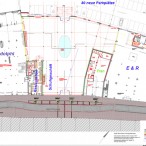 Der Grundriss des neugestalteten Modehauses mit Durchgängen innerhalb der Häuser