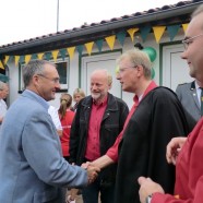 Der Vorsitzende des TC Barbis Jörg Winterstein begrüsst die Gäste der SPD Bad Lauterberg, vlnr: Jörg Winterstein, Holger Thiesmeyer, Dr. Thomas Gans, Carsten Fiedler